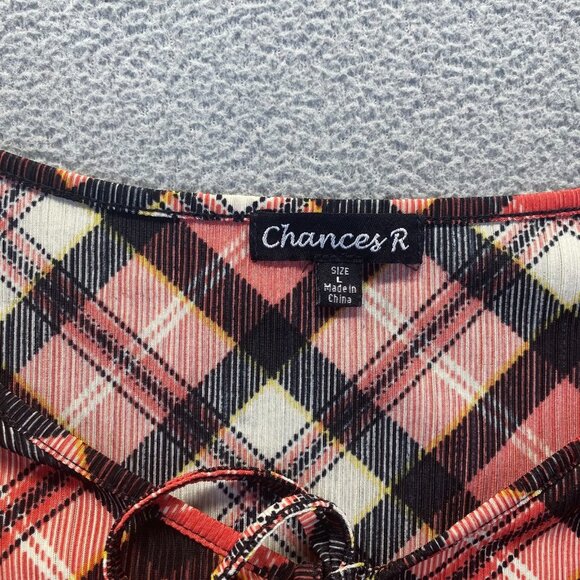 Chances‎ R Women’s Size Large Bell Sleeve Top Blouse Red Black - Picture 3 of 9